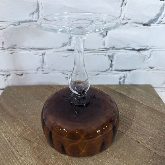 empoli amber footed glass bowl candy dish trinket dish decor 7" - Picture 5 of 6